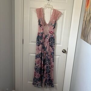 Free People Pink Floral Lace Maxi Dress
